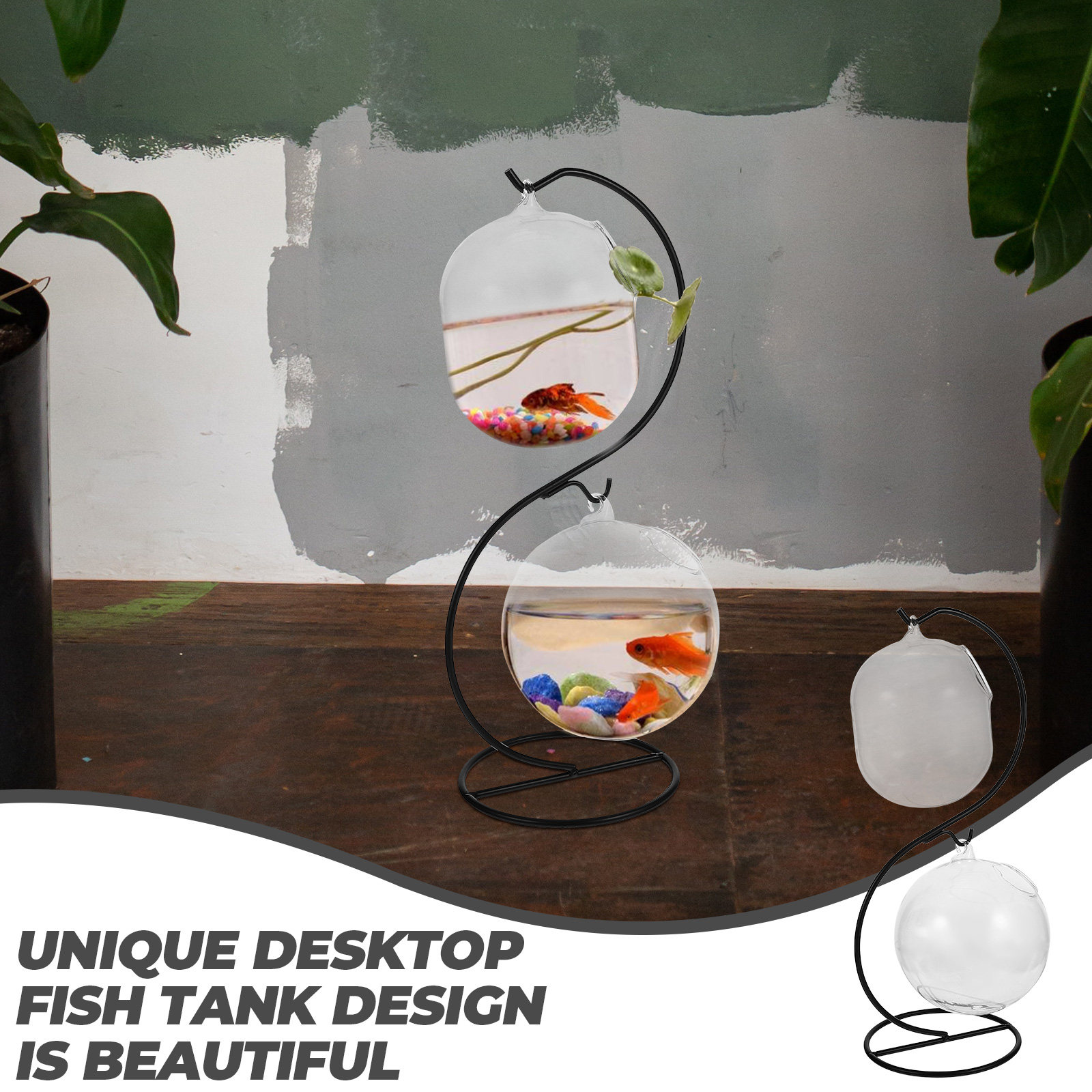 Aquarium Planted Tank - 1 ชุดตู้ปลาตั้งโต๊ะแบบสร้างสรรค์ โหลแก้วสำหรับเลี้ยงปลา อเนกประสงค์ ใช้เป็นแจกันปลูกต้นไม้ โหลปลาใสสำหรับตกแต่งบ้าน